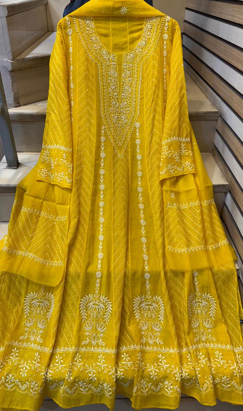 Mul Chanderi Anarkali Suit Set with Mukaish Embroidery