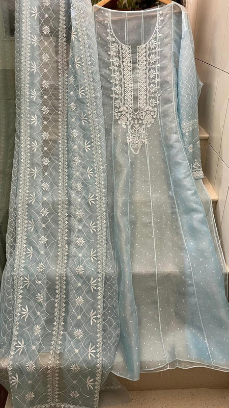 Pure Organza Anarkali Set with Pearl, Sequin & Katdana Work