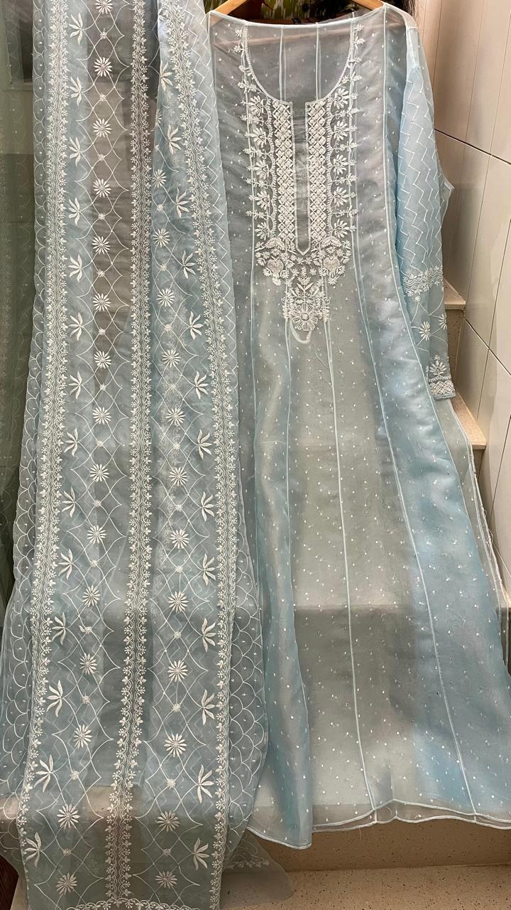 Pure Organza Anarkali Set with Pearl, Sequin & Katdana Work