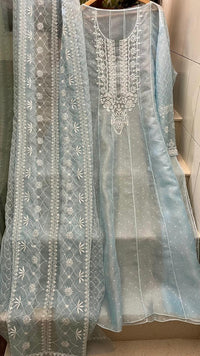 Pure Organza Anarkali Set with Pearl, Sequin & Katdana Work
