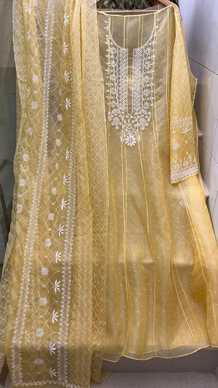 Pure Organza Anarkali Set with Pearl, Sequin & Katdana Work