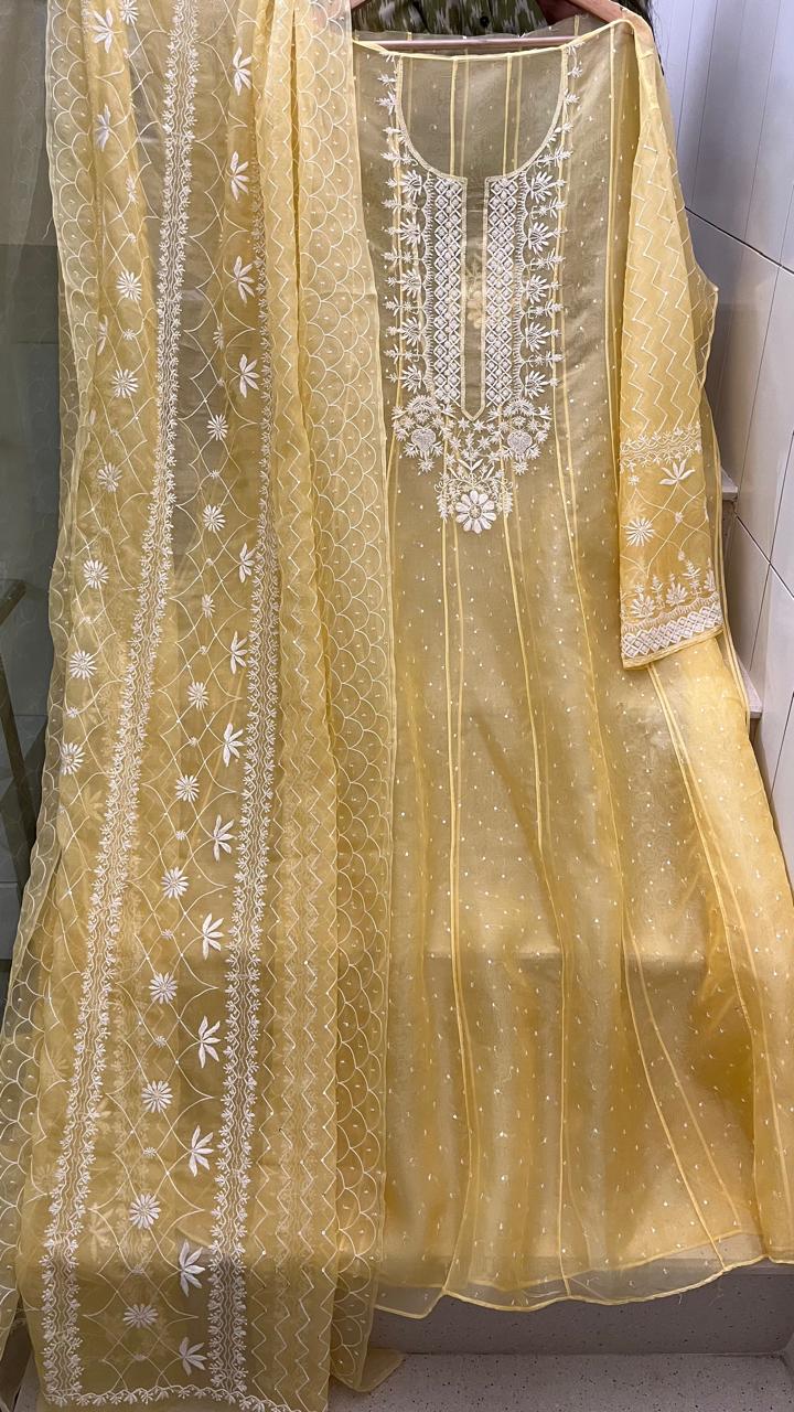 Pure Organza Anarkali Set with Pearl, Sequin & Katdana Work