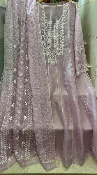 Pure Organza Anarkali Set with Pearl, Sequin & Katdana Work