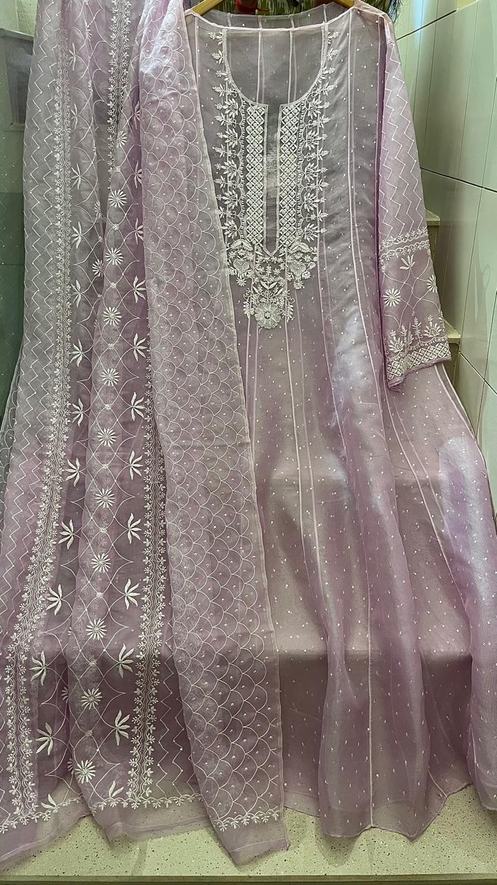 Pure Organza Anarkali Set with Pearl, Sequin & Katdana Work