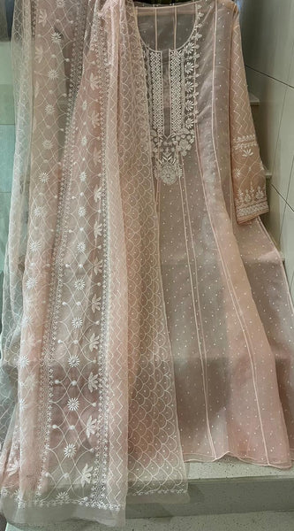 Pure Organza Anarkali Set with Pearl, Sequin & Katdana Work