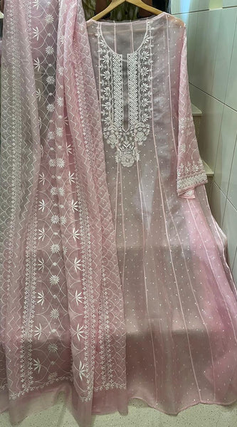Pure Organza Anarkali Set with Pearl, Sequin & Katdana Work