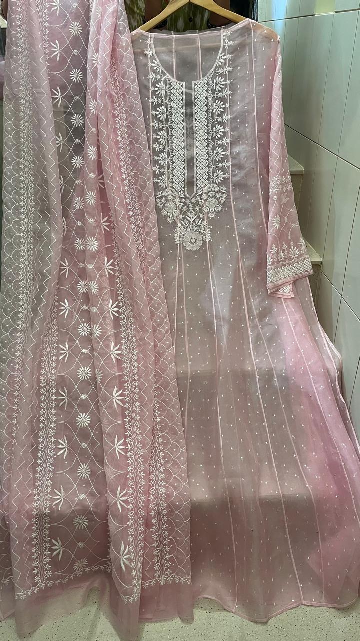 Pure Organza Anarkali Set with Pearl, Sequin & Katdana Work