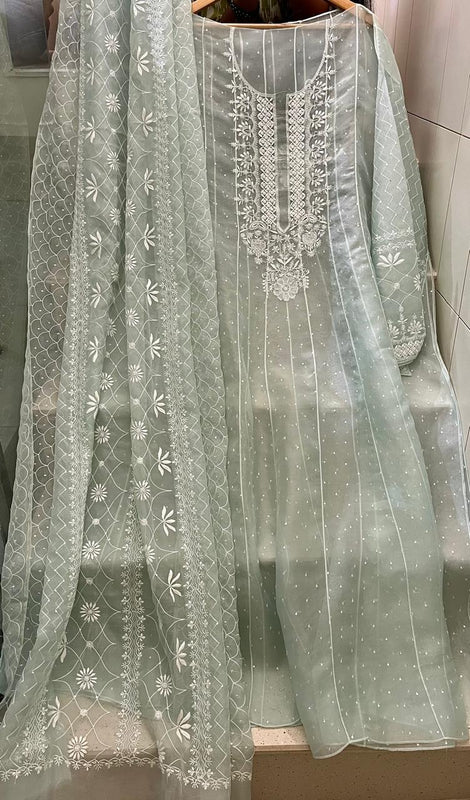 Pure Organza Anarkali Set with Pearl, Sequin & Katdana Work
