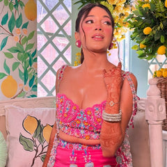 Fuchsia Multicolor Embellished Blouse & Plazo Set
