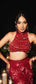 Mixed Media Halter Top & Lattice Work Skirt Set