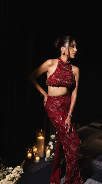Mixed Media Halter Top & Lattice Work Skirt Set