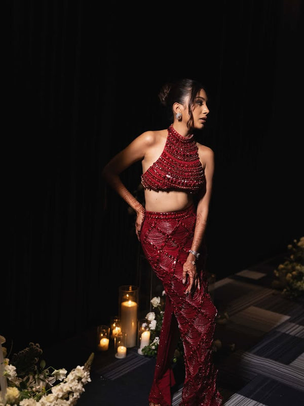 Mixed Media Halter Top & Lattice Work Skirt Set