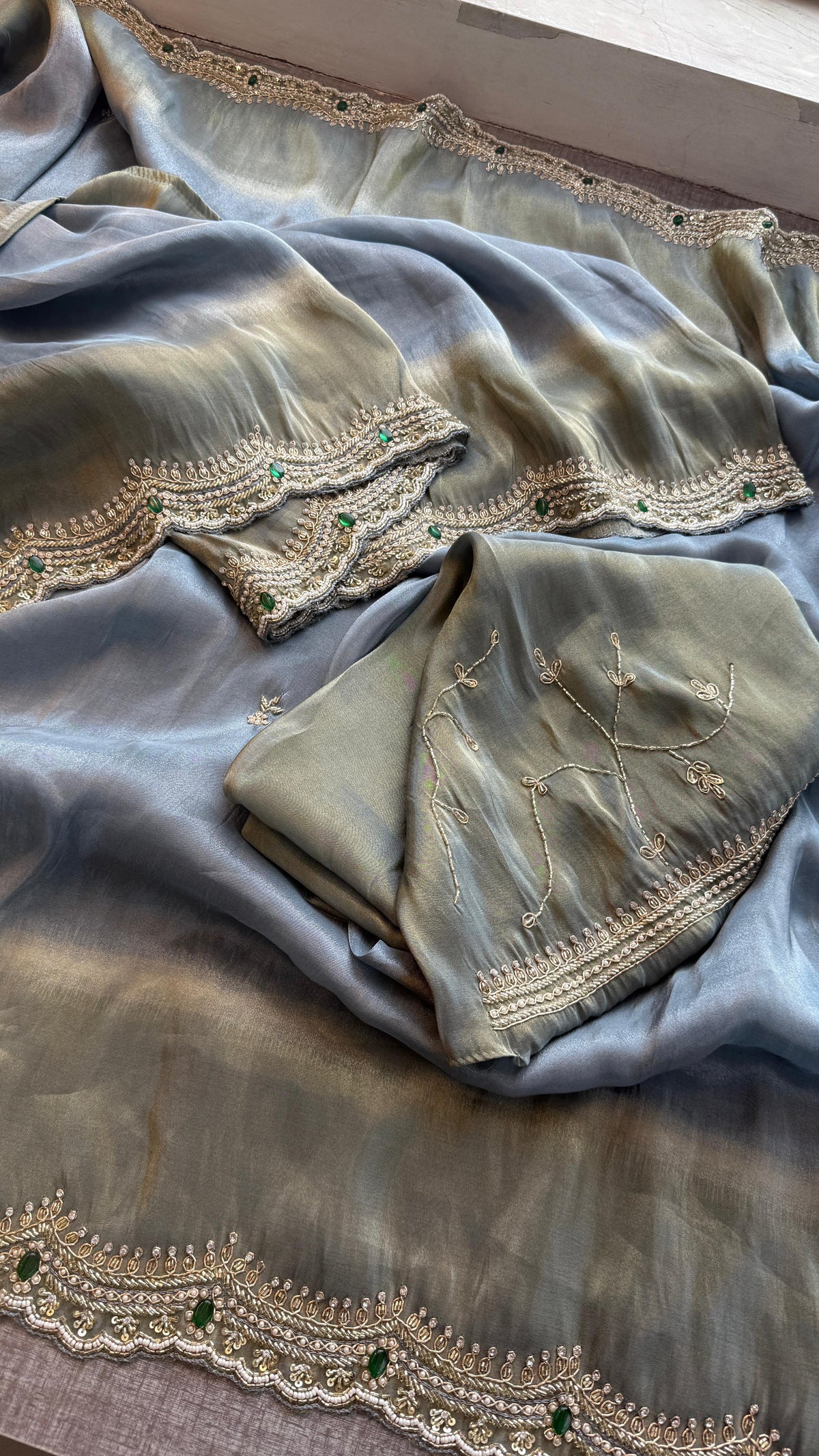 Soft Tissue Munga Silk Saree with Zardozi Embellishment