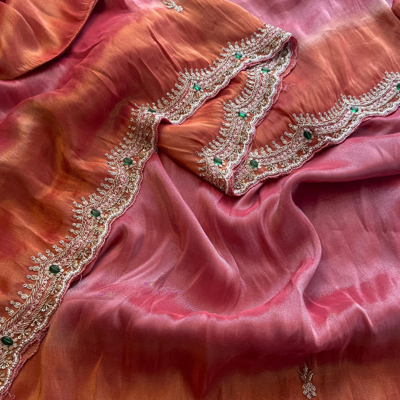 Soft Tissue Munga Silk Saree with Zardozi Embellishment