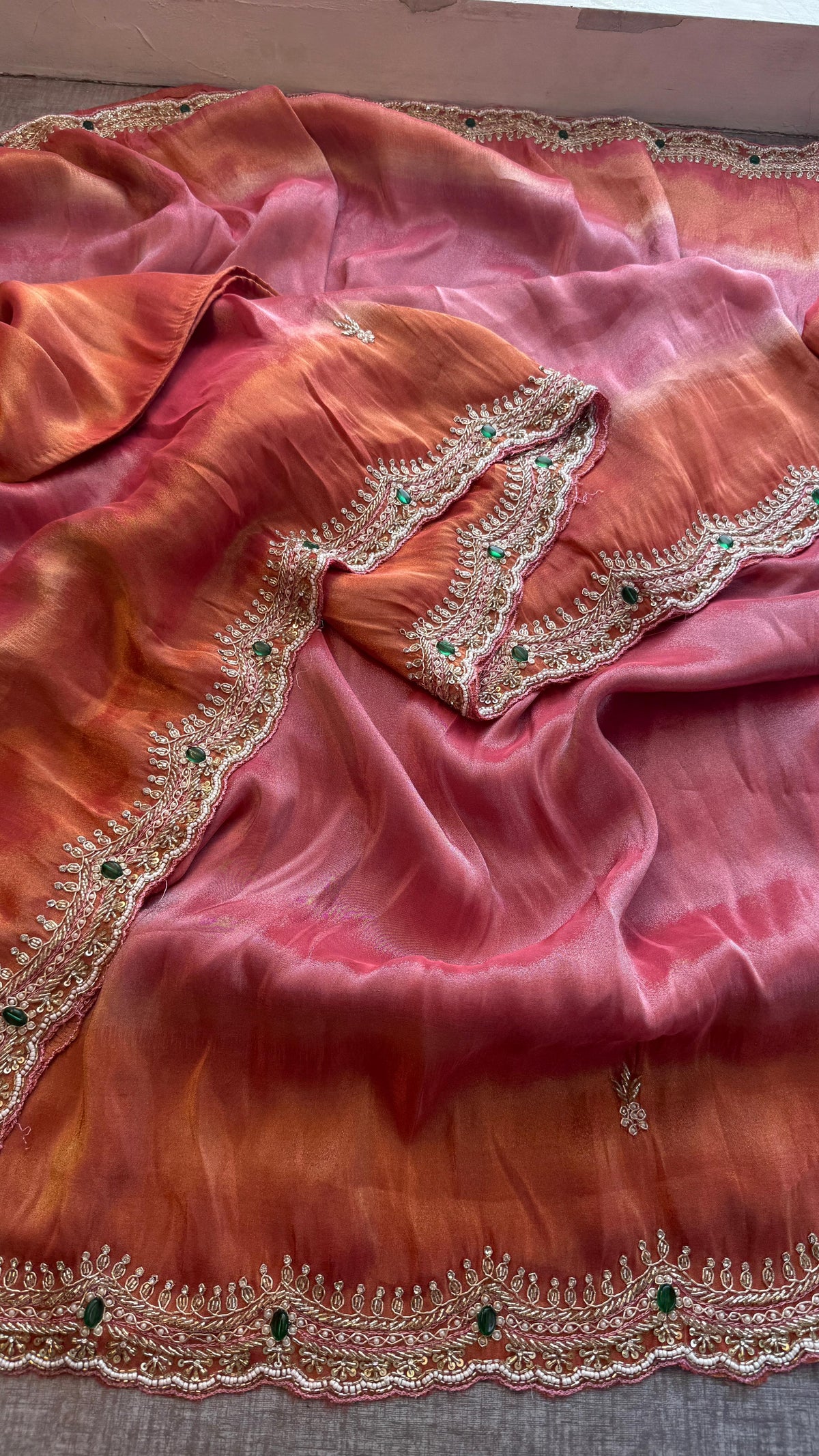 Soft Tissue Munga Silk Saree with Zardozi Embellishment