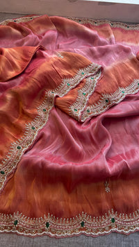 Soft Tissue Munga Silk Saree with Zardozi Embellishment