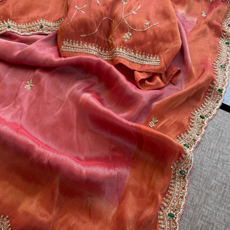 Soft Tissue Munga Silk Saree with Zardozi Embellishment