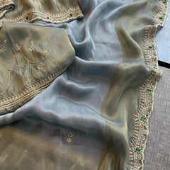 Soft Tissue Munga Silk Saree with Zardozi Embellishment