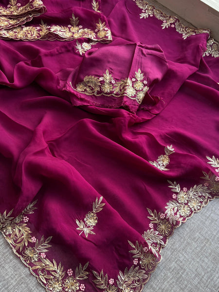 Soft Organza Silk Saree with Kasab & Pearl Detailing