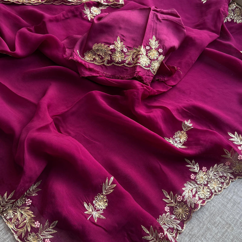 Soft Organza Silk Saree with Kasab & Pearl Detailing