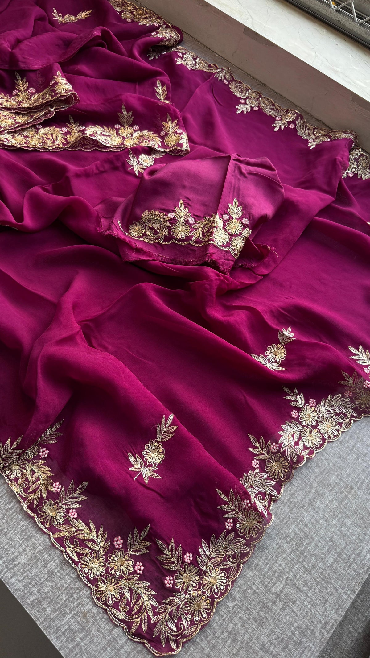 Soft Organza Silk Saree with Kasab & Pearl Detailing