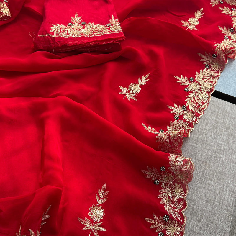 Soft Organza Silk Saree with Kasab & Pearl Detailing