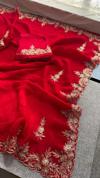 Soft Organza Silk Saree with Kasab & Pearl Detailing