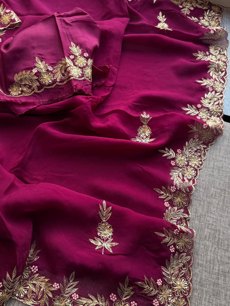 Soft Organza Silk Saree with Kasab & Pearl Detailing