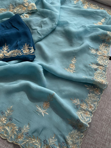 Soft Organza Silk Saree with Kasab & Pearl Detailing