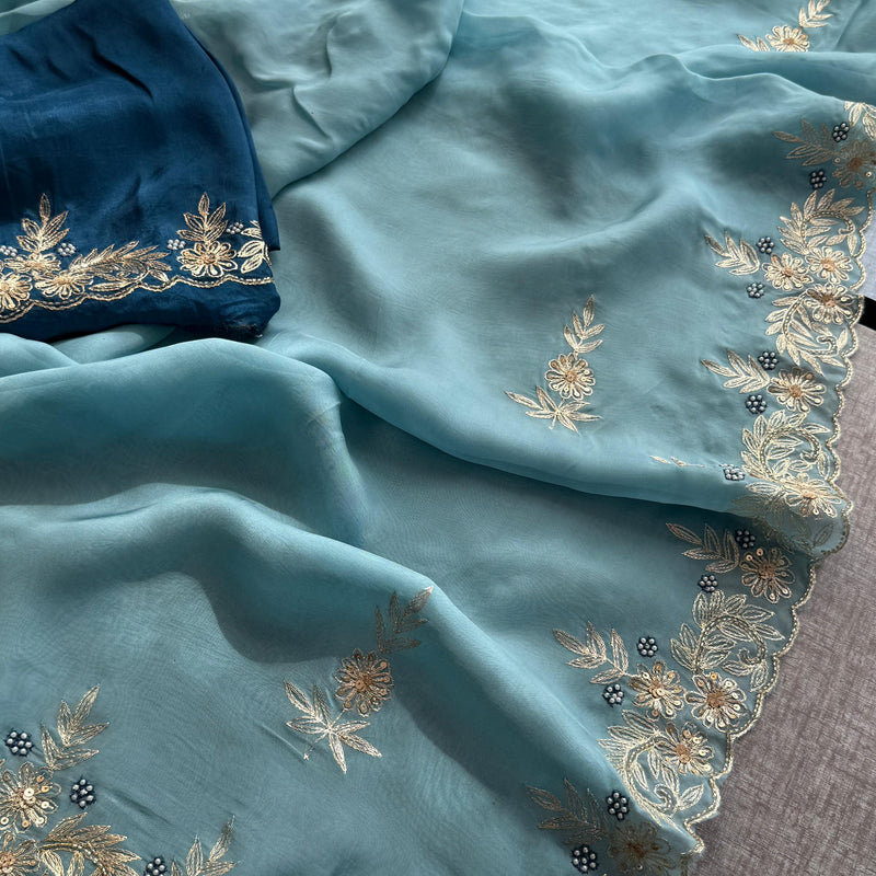 Soft Organza Silk Saree with Kasab & Pearl Detailing