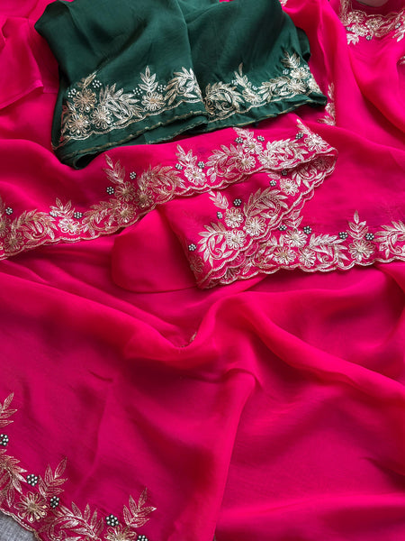 Soft Organza Silk Saree with Kasab & Pearl Detailing