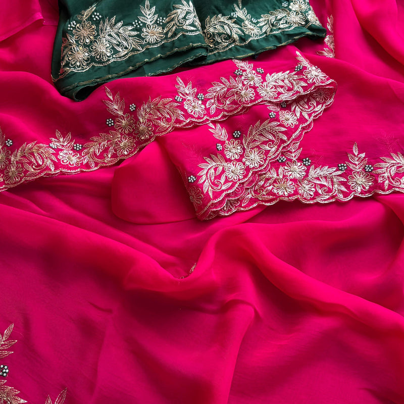 Soft Organza Silk Saree with Kasab & Pearl Detailing