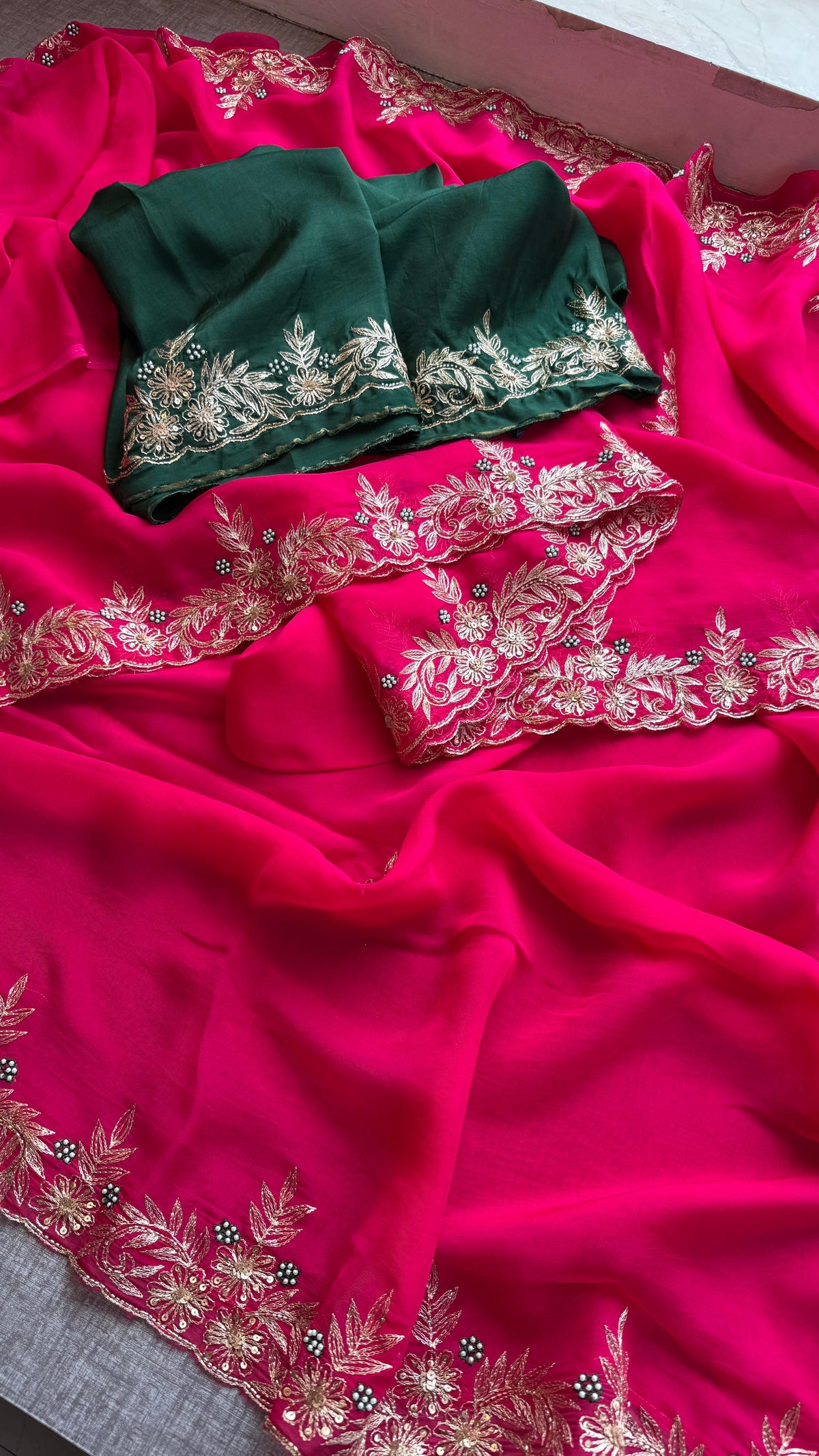 Soft Organza Silk Saree with Kasab & Pearl Detailing