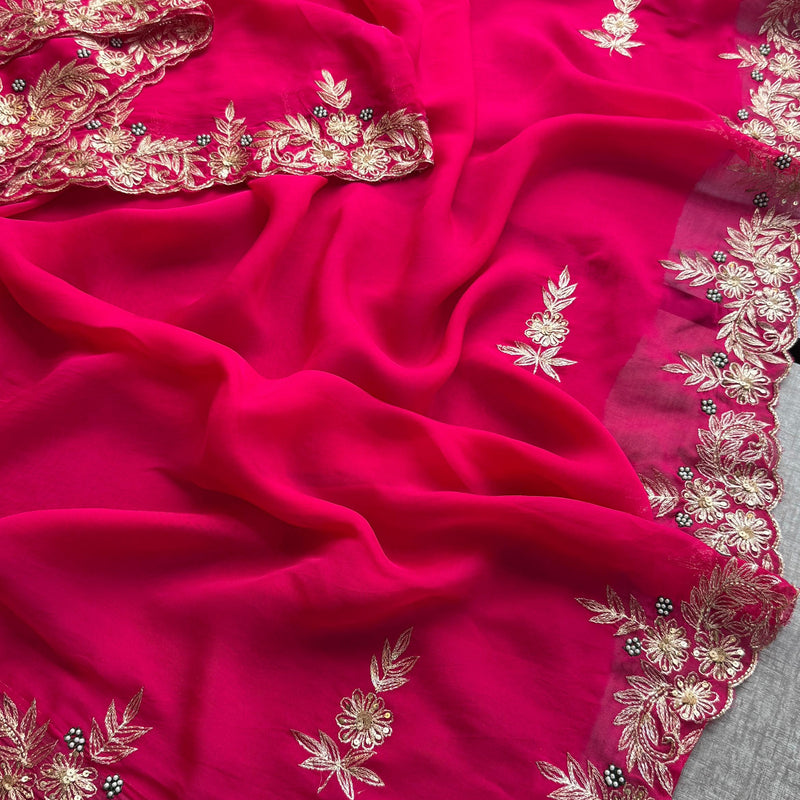 Soft Organza Silk Saree with Kasab & Pearl Detailing