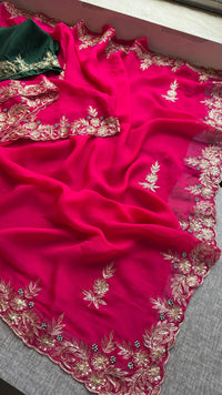 Soft Organza Silk Saree with Kasab & Pearl Detailing