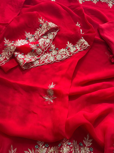 Soft Organza Silk Saree with Kasab & Pearl Detailing
