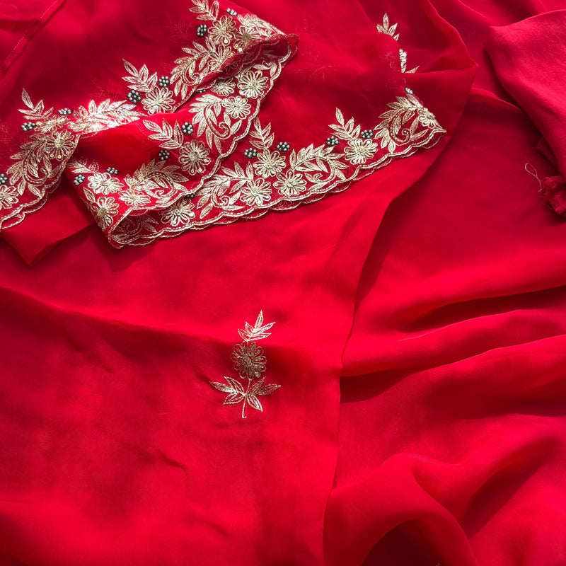 Soft Organza Silk Saree with Kasab & Pearl Detailing