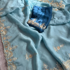 Soft Organza Silk Saree with Kasab & Pearl Detailing