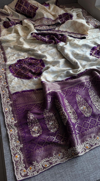Banarasi Munga Silk Saree with Zardozi & Pearl Work