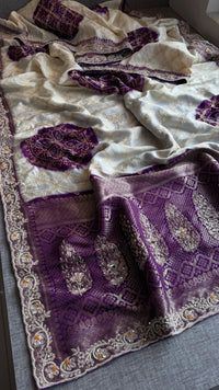 Banarasi Munga Silk Saree with Zardozi & Pearl Work