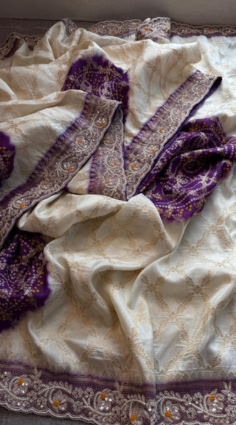 Banarasi Munga Silk Saree with Zardozi & Pearl Work
