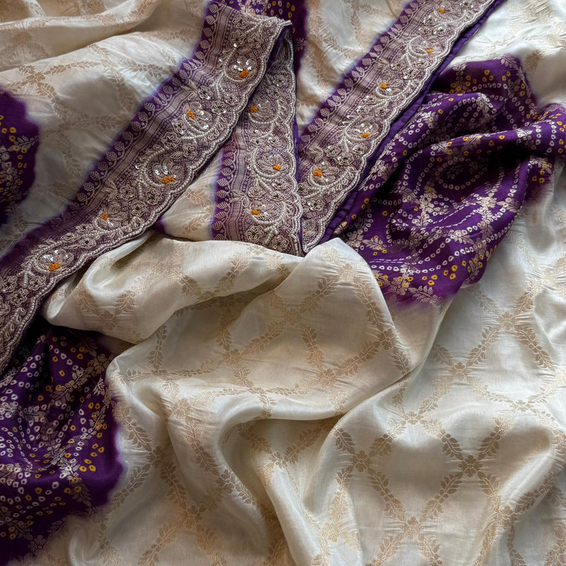 Banarasi Munga Silk Saree with Zardozi & Pearl Work