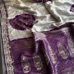 Banarasi Munga Silk Saree with Zardozi & Pearl Work