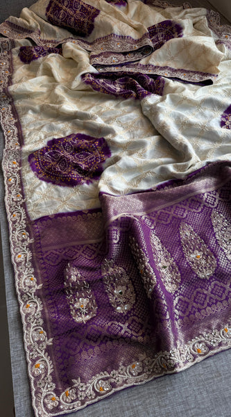 Banarasi Munga Silk Saree with Zardozi & Pearl Work