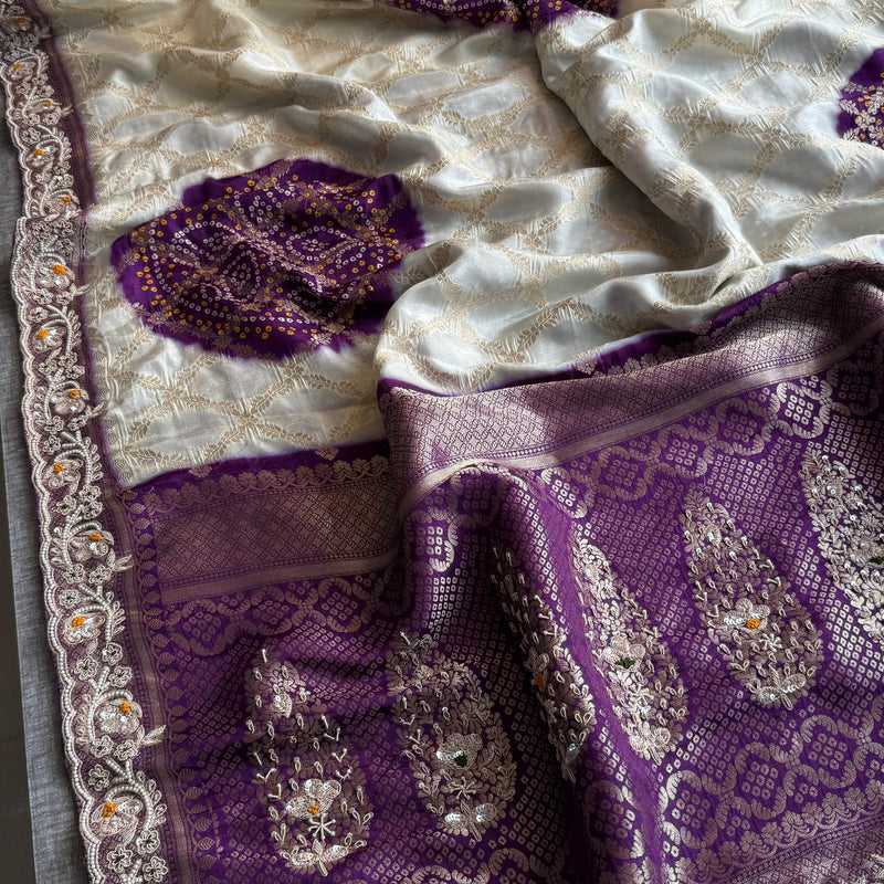 Banarasi Munga Silk Saree with Zardozi & Pearl Work