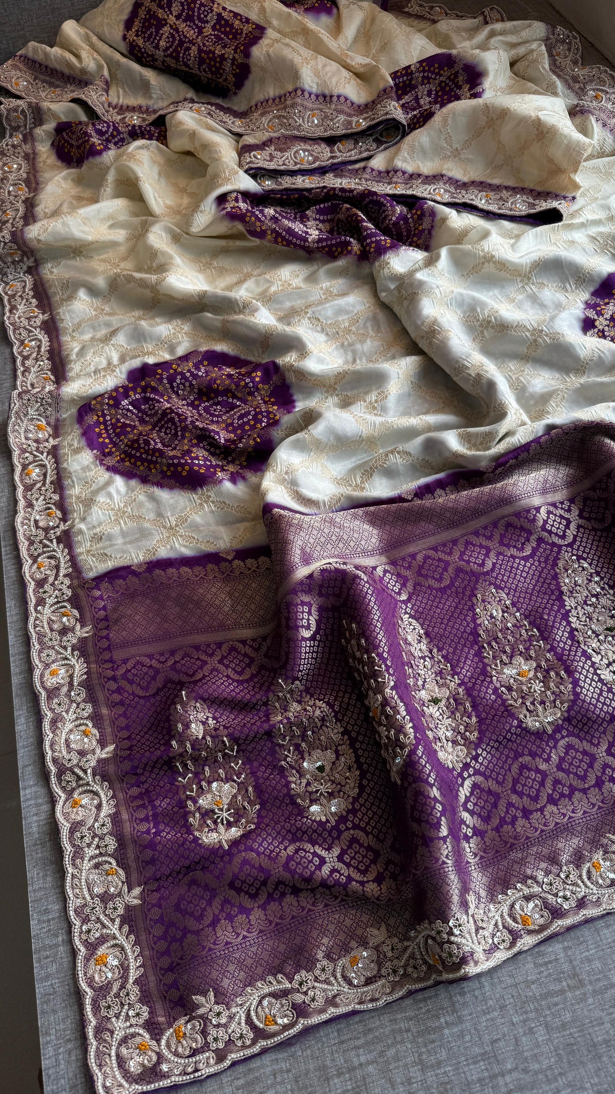 Banarasi Munga Silk Saree with Zardozi & Pearl Work