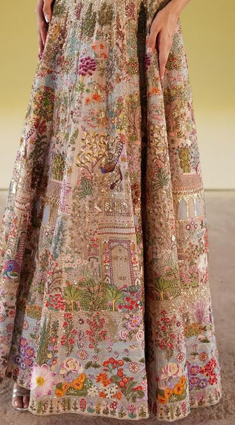 Multicoloured Embroidered Halter Gown