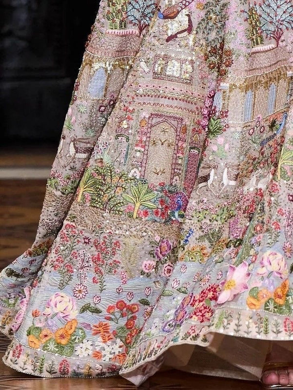 Multicoloured Embroidered Halter Gown