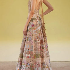 Multicoloured Embroidered Halter Gown