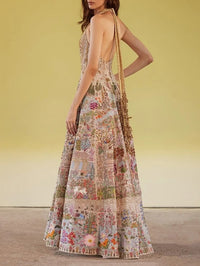 Multicoloured Embroidered Halter Gown